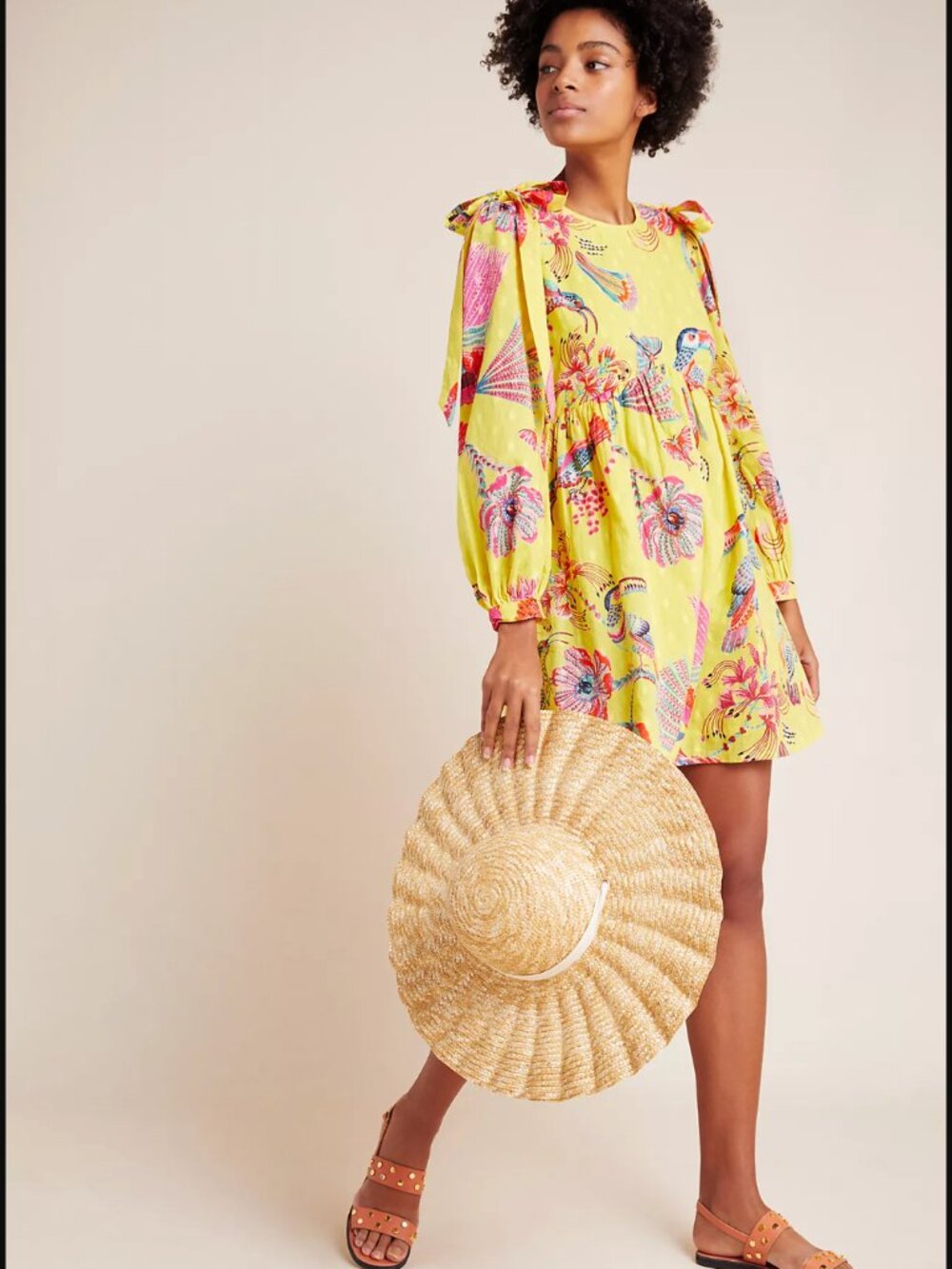 Anthropologie x Banjanan Birdie Shoulder-Tie Tunic Mini Dress Sz M Retail $276.0